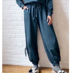 Saturday Sunday Anthropologie joggers XS Teal Drawstring cutouts spring lounge